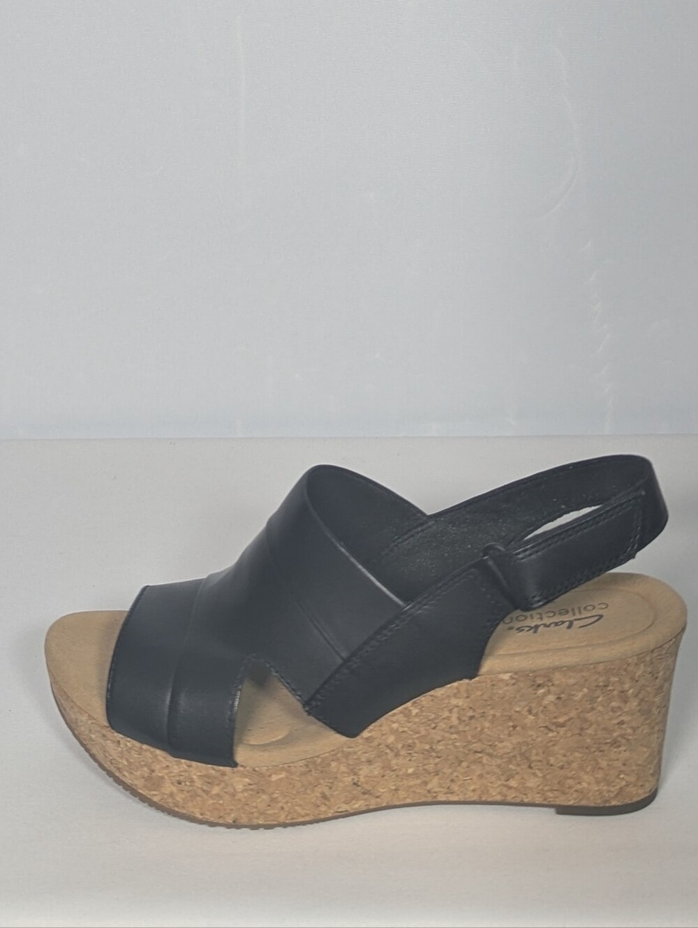 NEW Clarks Womens Annadel Ivory Leather Platform Wedge Sandal sz 9w black
